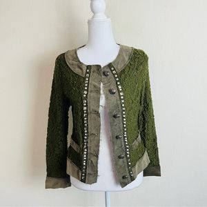 NWT Urban Mango Olive Green Stud Embellished Lace Patchwork Jacket